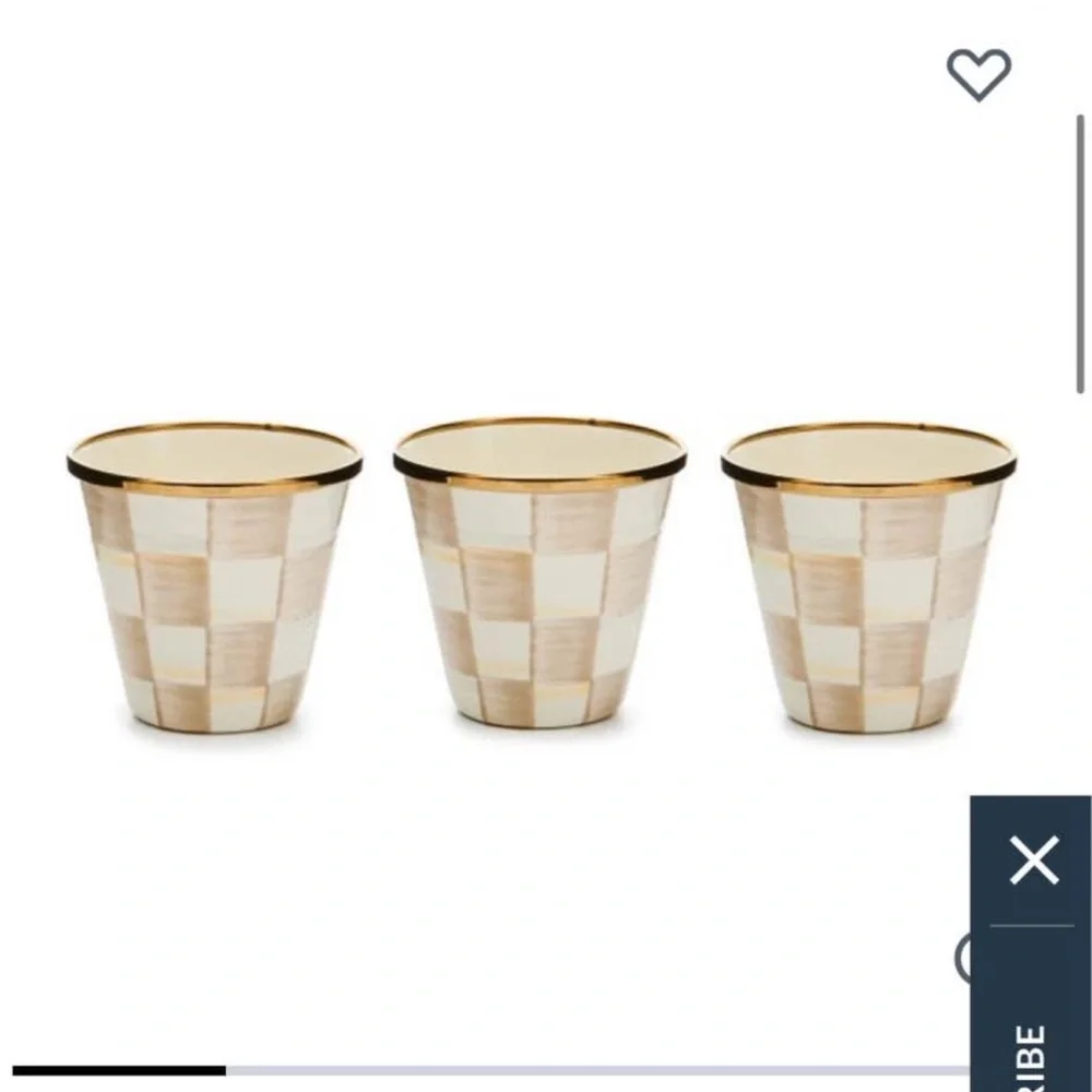 Mackenzie Childs Mocha Check set of 3 herb pots - Picture 2 of 2